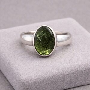 Sterling Silver Moldavite Ring | Oval Cabochon 925 Tektite Statement 6 #568